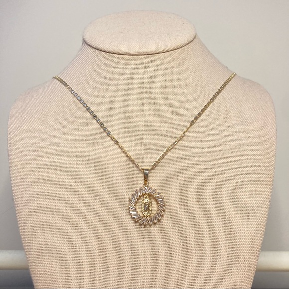 Our Lady of Guadalupe around Circle CZ Pendant on a Mariner Chain in Gold - Picture 2 of 14